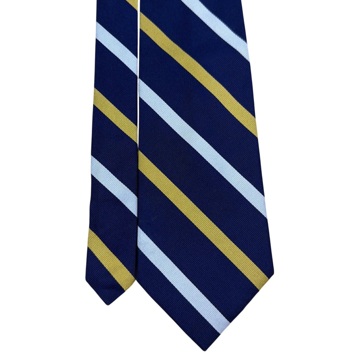 Vintage Brooks Brothers Blue & Gold Striped Silk Necktie 100% Handmade USA