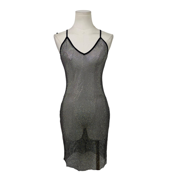 Hot & Delicious Women’s Black Sheer Mesh Dress Stretchy Design Size L - New