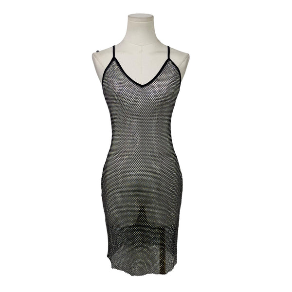 Hot & Delicious Women’s Black Sheer Mesh Dress Stretchy Design Size L - New