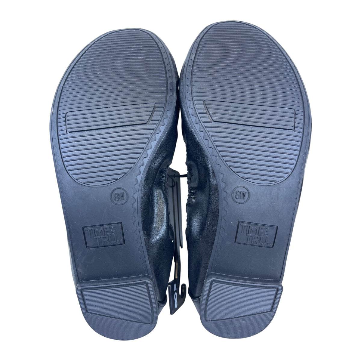 Time And Tru Womens Black Memory Foam Ballet Flats Wide Width Size 8 W Elastic Comfort