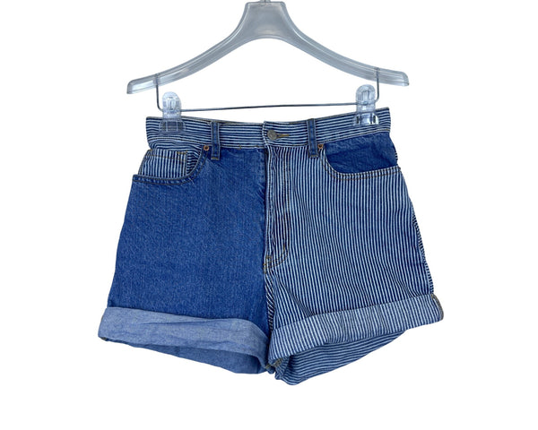 BDG Womens Blue Two-Tone Striped High-Waisted Denim Shorts Size 28
