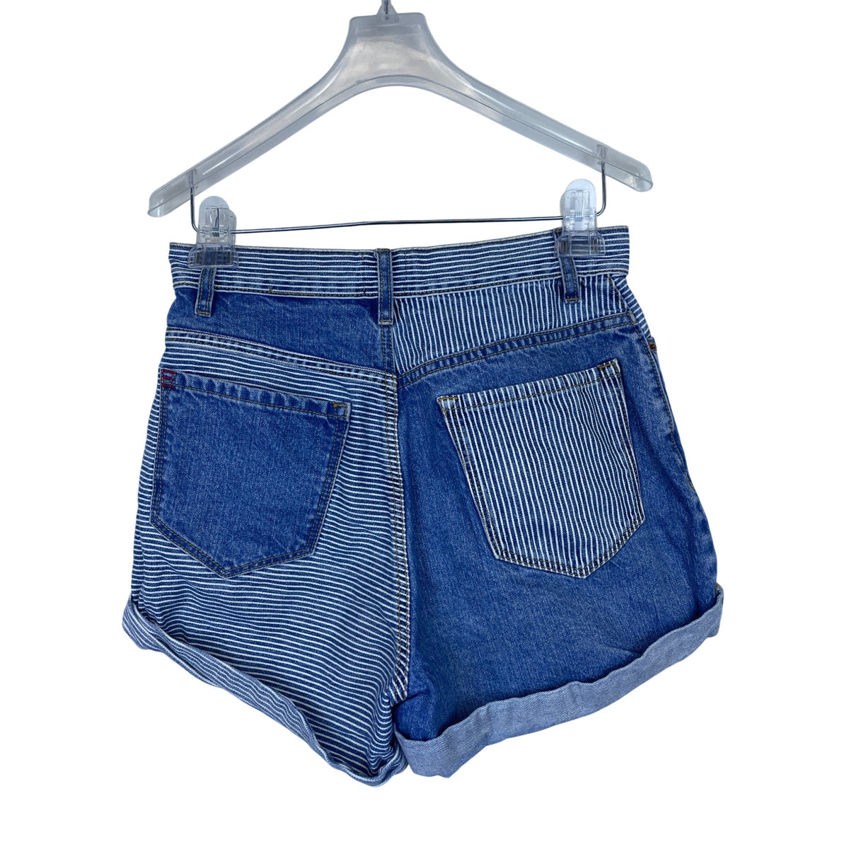 BDG Womens Blue Two-Tone Striped High-Waisted Denim Shorts Size 28