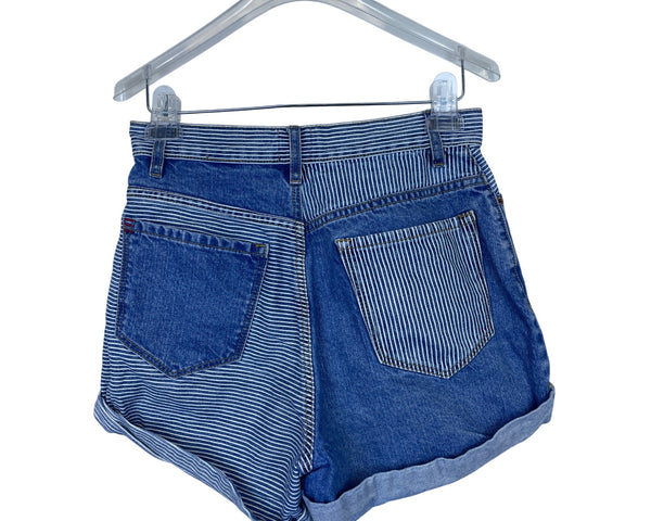 BDG Womens Blue Two-Tone Striped High-Waisted Denim Shorts Size 28