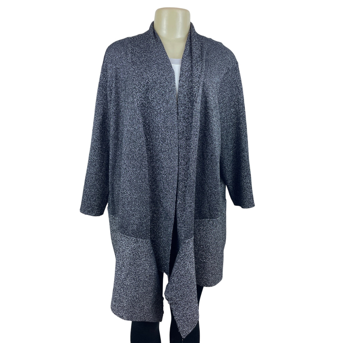 Simply Emma Gray & Black Open Front Textured Knit Womens Cardigan Sz 3x Plus