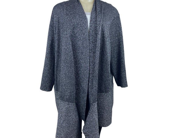 Simply Emma Gray & Black Open Front Textured Knit Womens Cardigan Sz 3x Plus