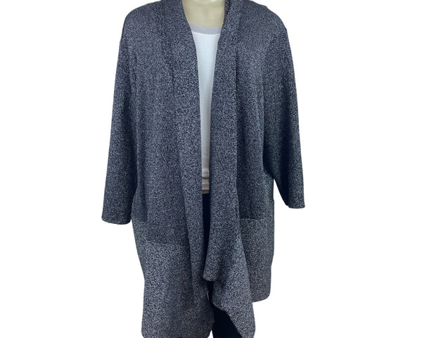 Simply Emma Gray & Black Open Front Textured Knit Womens Cardigan Sz 3x Plus