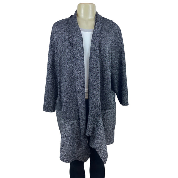 Simply Emma Gray & Black Open Front Textured Knit Womens Cardigan Sz 3x Plus