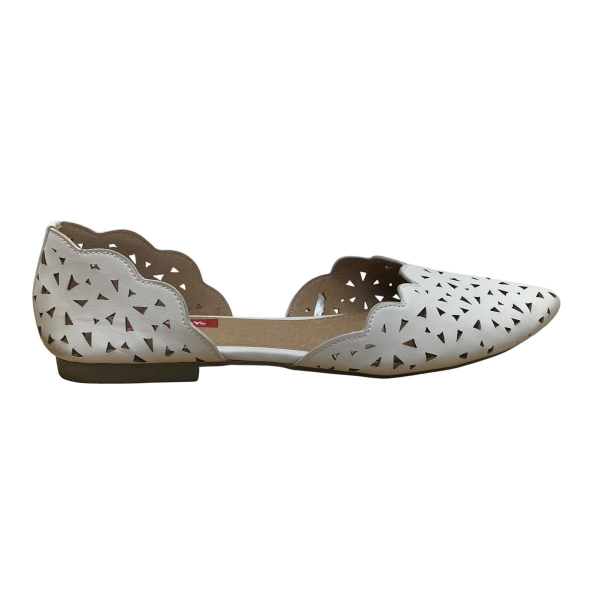 Unionbay Womens White Faux Leather Scalloped Collar Laser Cut Flats Size 10