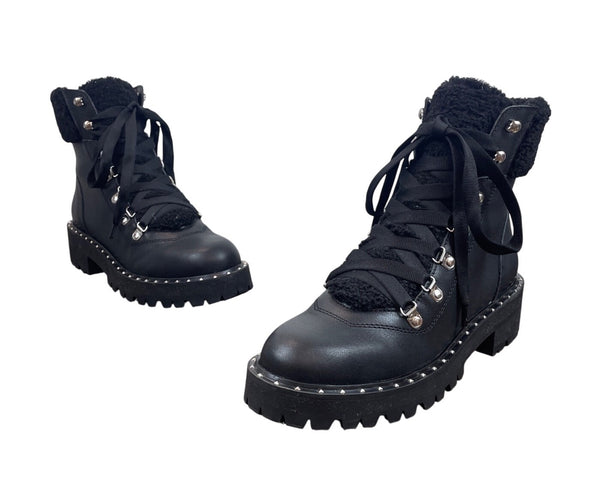 Steve Madden Womens Black Leather & Faux Fur Lined Receptive Ankle Boots Sz 7.5