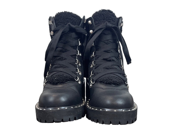 Steve Madden Womens Black Leather & Faux Fur Lined Receptive Ankle Boots Sz 7.5