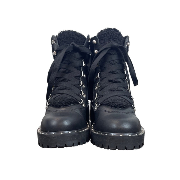 Steve Madden Womens Black Leather & Faux Fur Lined Receptive Ankle Boots Sz 7.5