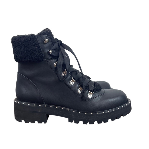 Steve Madden Womens Black Leather & Faux Fur Lined Receptive Ankle Boots Sz 7.5