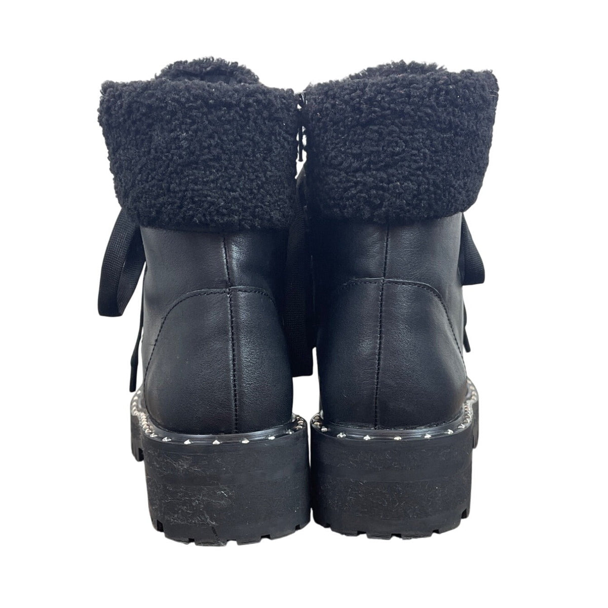 Steve Madden Womens Black Leather & Faux Fur Lined Receptive Ankle Boots Sz 7.5