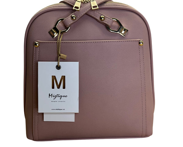 Mistique Pink Gold Accents Vegan Leather Convertible Backpack & Shoulder Bag