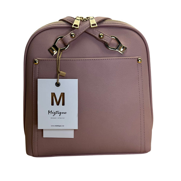 Mistique Pink Gold Accents Vegan Leather Convertible Backpack & Shoulder Bag