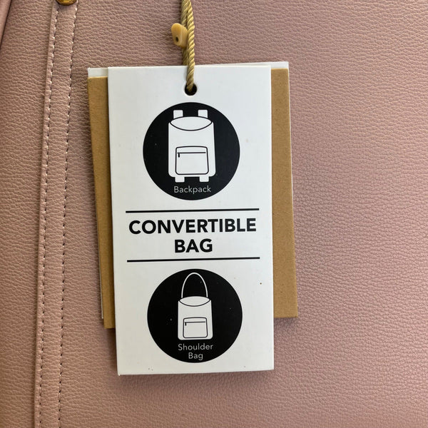 Mistique Pink Gold Accents Vegan Leather Convertible Backpack & Shoulder Bag
