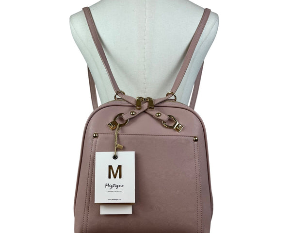 Mistique Pink Gold Accents Vegan Leather Convertible Backpack & Shoulder Bag