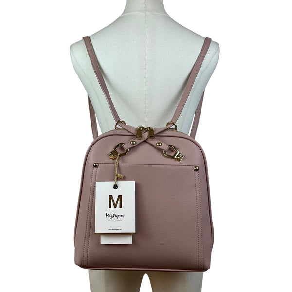 Mistique Pink Gold Accents Vegan Leather Convertible Backpack & Shoulder Bag