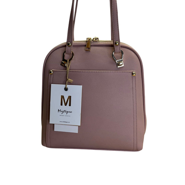 Mistique Pink Gold Accents Vegan Leather Convertible Backpack & Shoulder Bag