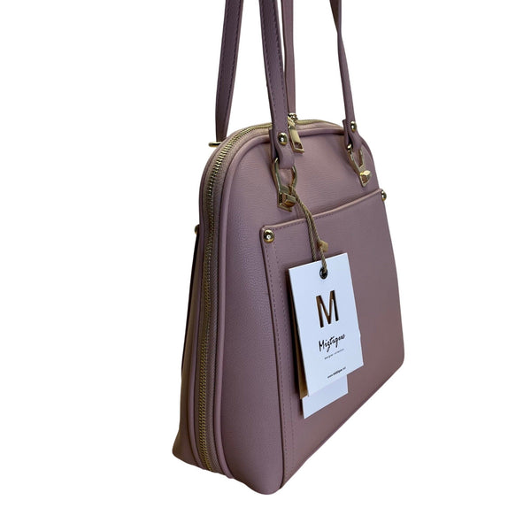 Mistique Pink Gold Accents Vegan Leather Convertible Backpack & Shoulder Bag