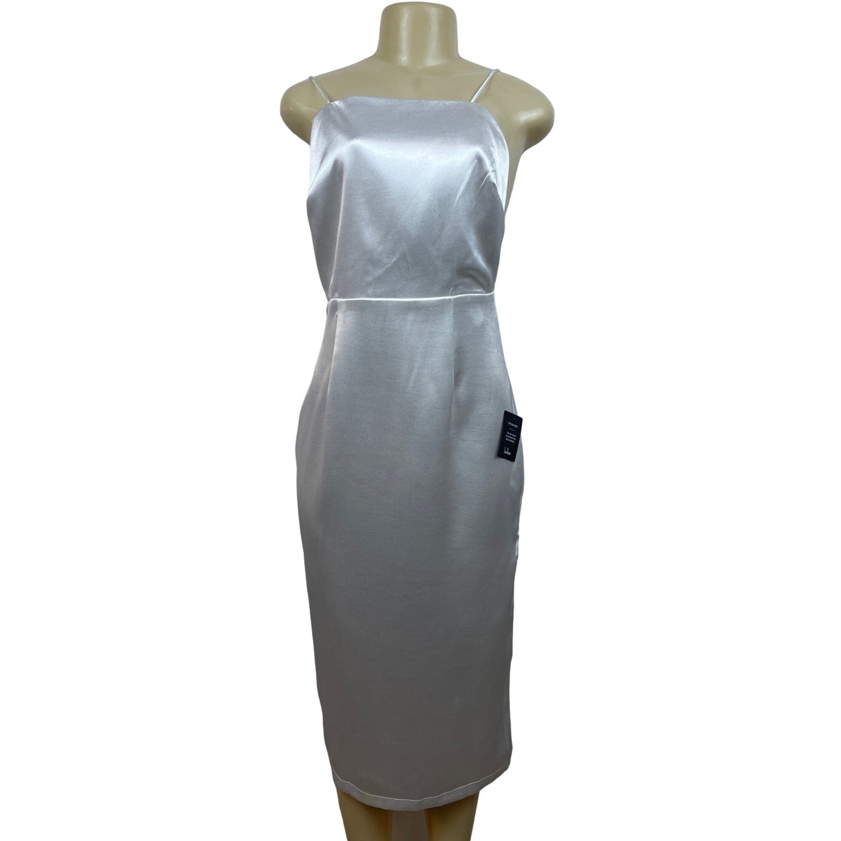 Lulus White Satin Midi Dress With Spaghetti Straps & Open Back Design Size M