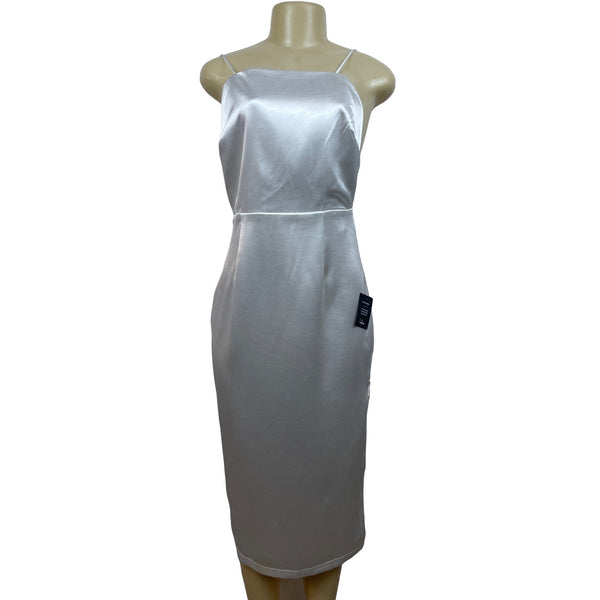 Lulus White Satin Midi Dress With Spaghetti Straps & Open Back Design Size M