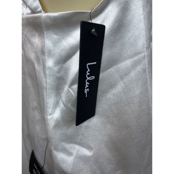 Lulus White Satin Midi Dress With Spaghetti Straps & Open Back Design Size M