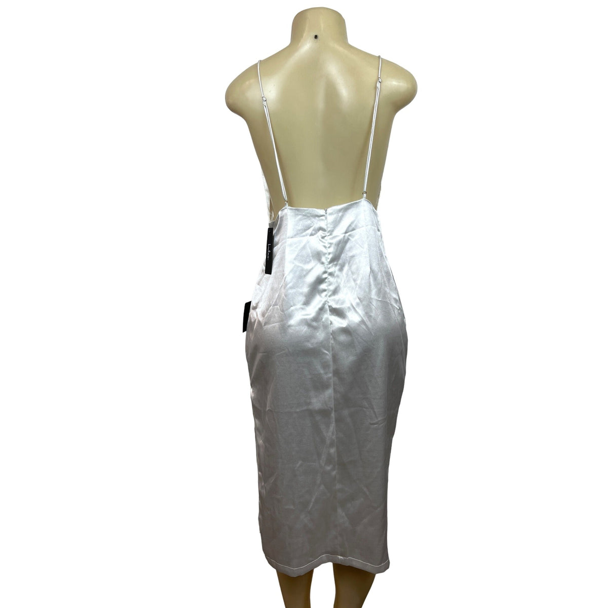 Lulus White Satin Midi Dress With Spaghetti Straps & Open Back Design Size M