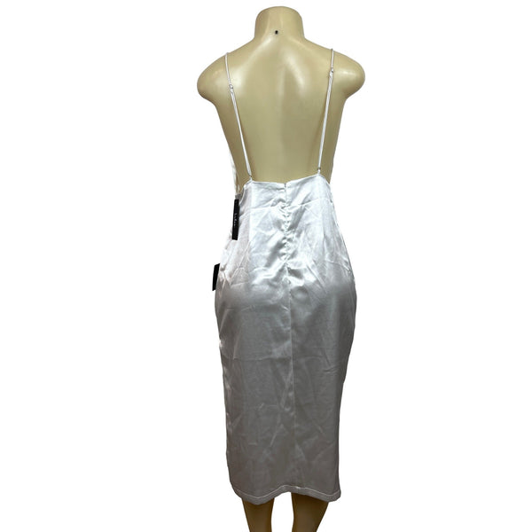 Lulus White Satin Midi Dress With Spaghetti Straps & Open Back Design Size M