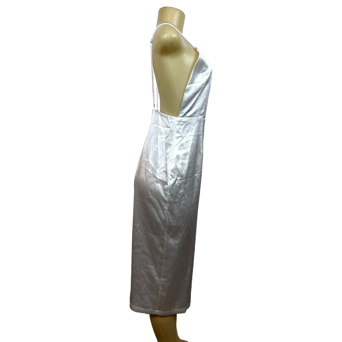 Lulus White Satin Midi Dress With Spaghetti Straps & Open Back Design Size M