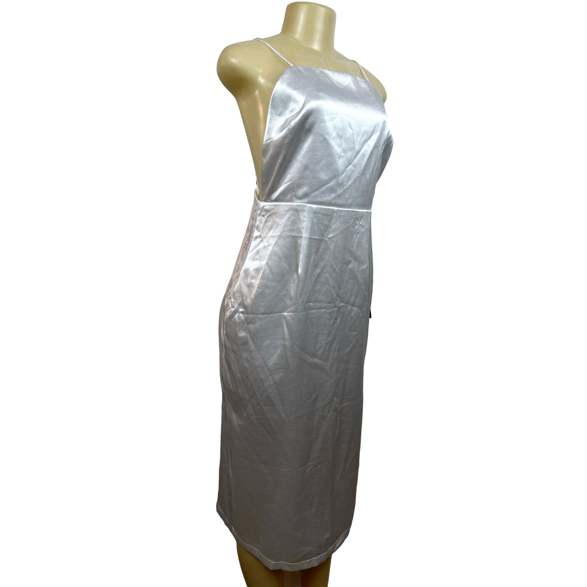 Lulus White Satin Midi Dress With Spaghetti Straps & Open Back Design Size M