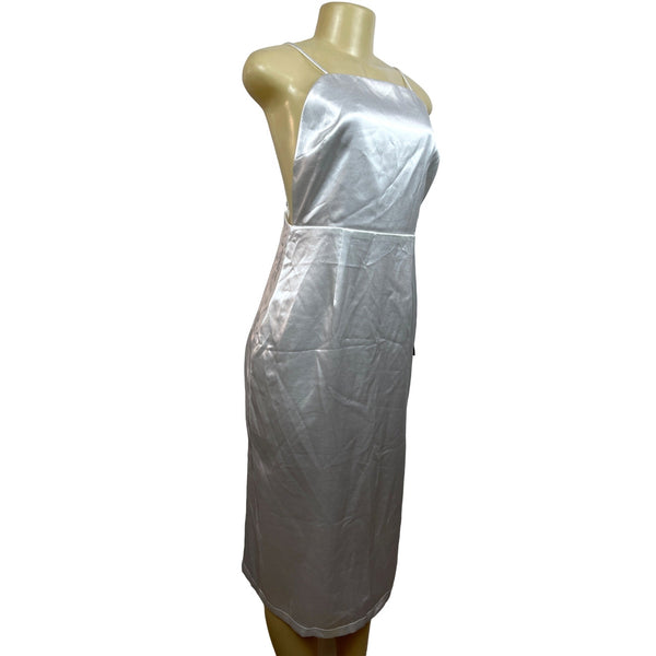Lulus White Satin Midi Dress With Spaghetti Straps & Open Back Design Size M