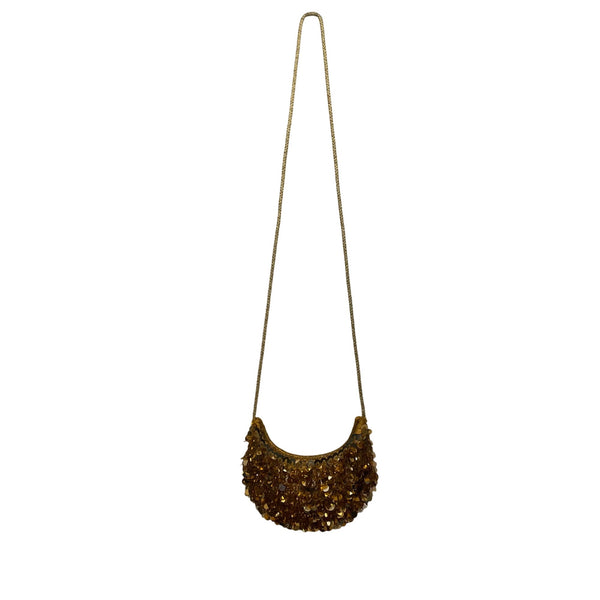 Unbranded Women’s Gold Sequin Beads With Rope Strap Evening Crossbody Bag