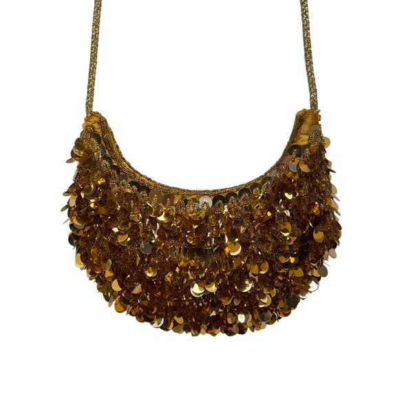 Unbranded Women’s Gold Sequin Beads With Rope Strap Evening Crossbody Bag