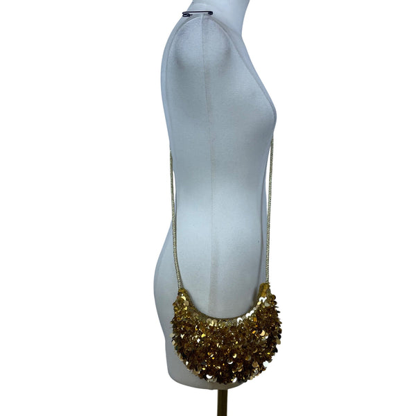 Unbranded Women’s Gold Sequin Beads With Rope Strap Evening Crossbody Bag