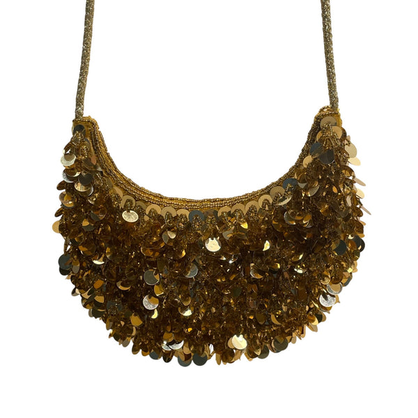 Unbranded Women’s Gold Sequin Beads With Rope Strap Evening Crossbody Bag