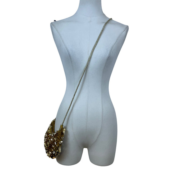 Unbranded Women’s Gold Sequin Beads With Rope Strap Evening Crossbody Bag