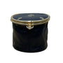 Unbranded Vintage Expandable Coin/Jewelry Pouch Navy Blue Leather Gold-Tone Floral Lid