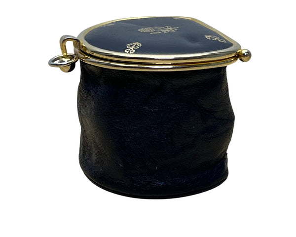 Unbranded Vintage Expandable Coin/Jewelry Pouch Navy Blue Leather Gold-Tone Floral Lid
