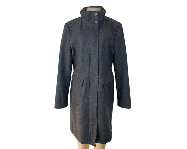 Kenneth Cole Womens Grey Long Coat With High Collar & Zipped Sleeves Sz 16