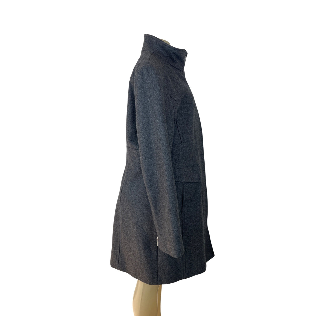Kenneth Cole Womens Grey Long Coat With High Collar & Zipped Sleeves Sz 16