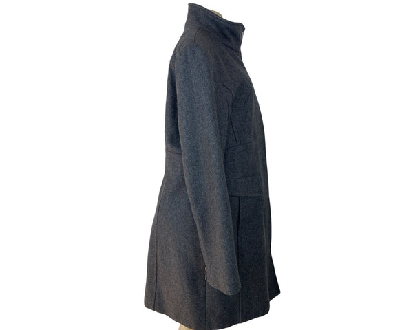 Kenneth Cole Womens Grey Long Coat With High Collar & Zipped Sleeves Sz 16