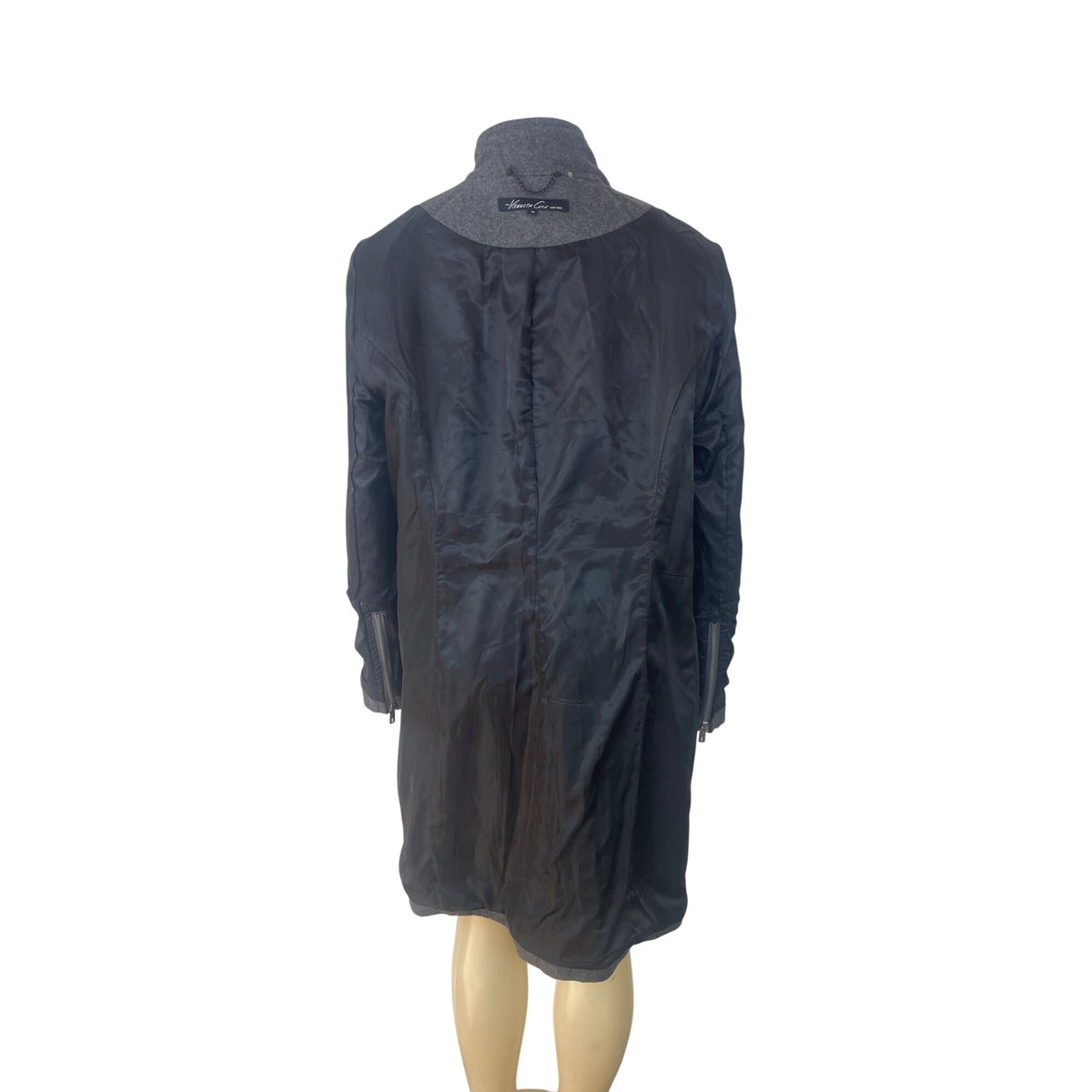 Kenneth Cole Womens Grey Long Coat With High Collar & Zipped Sleeves Sz 16