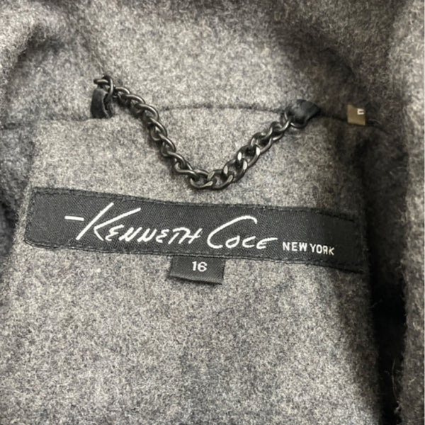 Kenneth Cole Womens Grey Long Coat With High Collar & Zipped Sleeves Sz 16