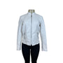 Baccini Womens White Faux Leather Jacket With Ruffle Hem Zip Pockets Size PS