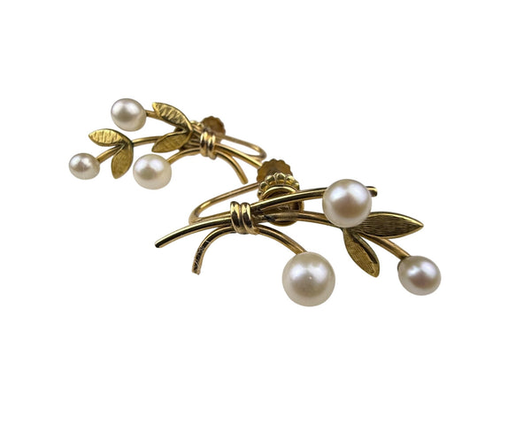 Krementz Vintage Gold Tone Screw Back Earrings Faux Pearl Floral Design