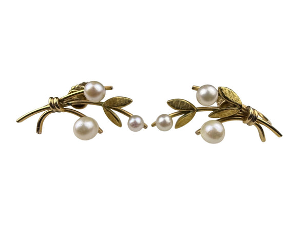 Krementz Vintage Gold Tone Screw Back Earrings Faux Pearl Floral Design