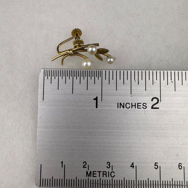 Krementz Vintage Gold Tone Screw Back Earrings Faux Pearl Floral Design