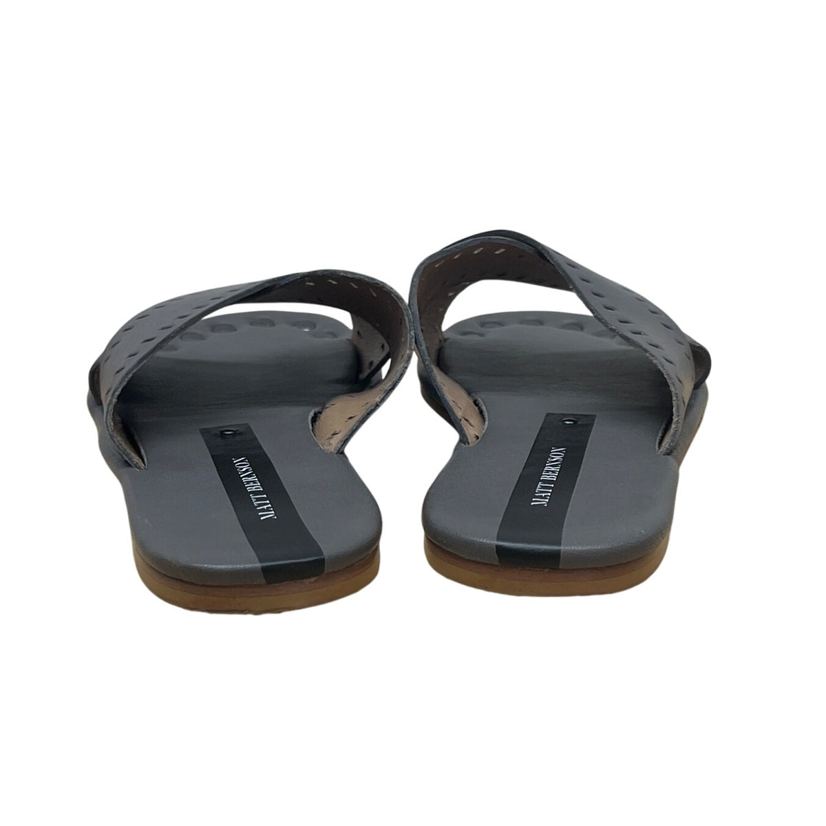 Matt Bernson Women's Gray Leather With Perforated Detailing Slide Sandals Size 8