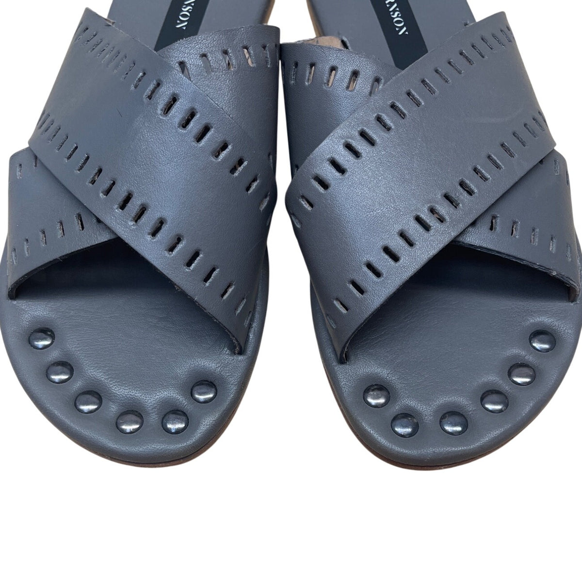 Matt Bernson Women's Gray Leather With Perforated Detailing Slide Sandals Size 8